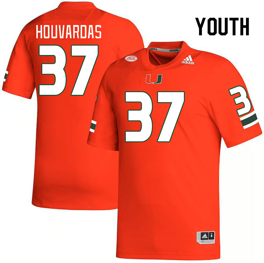 Youth #37 Emmanuel Houvardas Miami Hurricanes College Football Jerseys Stitched-Orange - Click Image to Close
